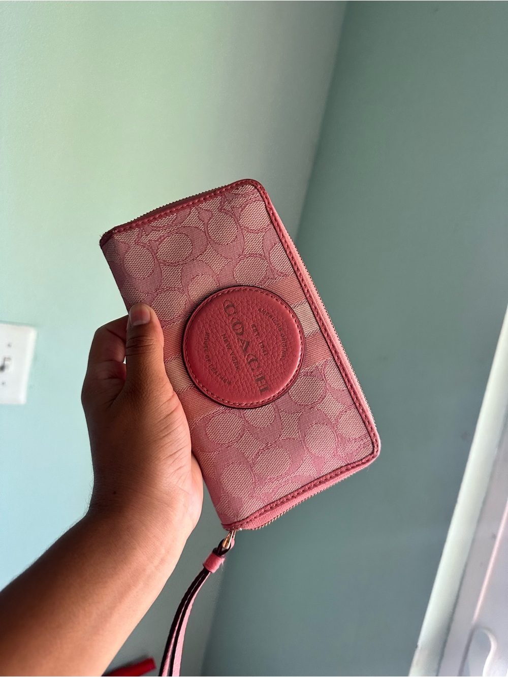 Coach Rose Pink Signature Zip Wristlet - Picture 4 of 6